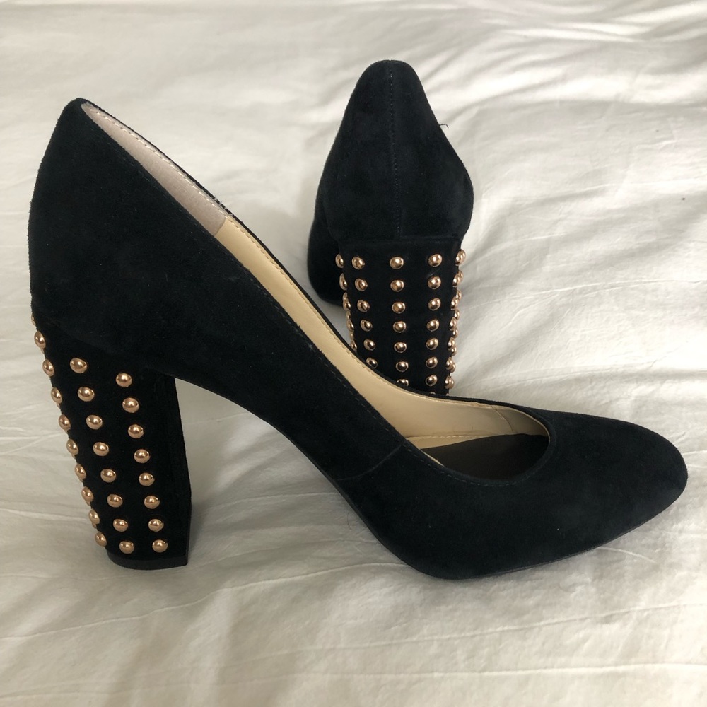 Jessica Simpson black suede studded-heel pumps